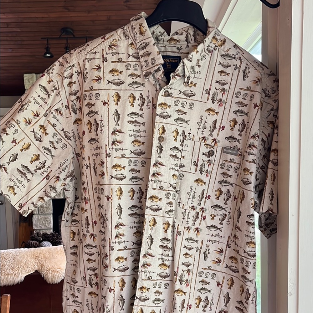 Woolrich Cream Casual Button Down Shirt with Unique Print